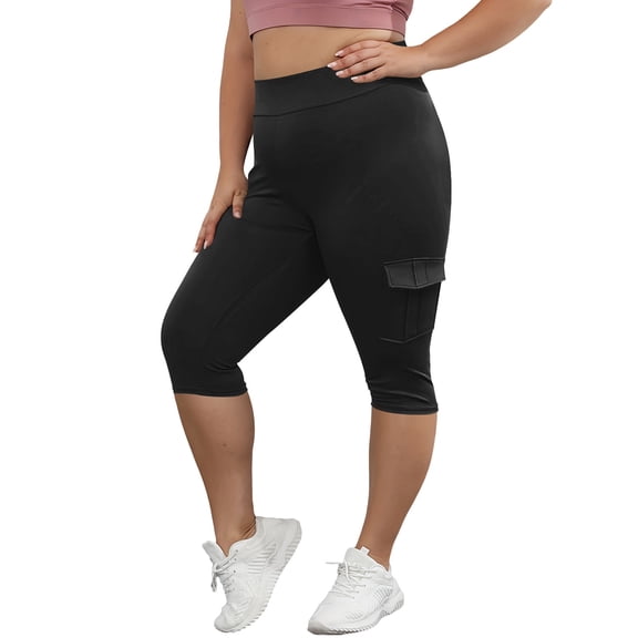 Qgtaibl Women's Plus Size Cargo Yoga Pants High Waisted Tummy Control Hip Lift Sweatpants Soft Stretchy Casual Outdoor Capri Leggings Black XXXXL