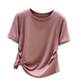 thumbnail image 1 of Qgtaibl Women's Ribbed T Shirt Summer Short Sleeve Crew Neck Ruched Tops Casual Solid Color Soft Slim Fit Blouse Pink M, 1 of 9
