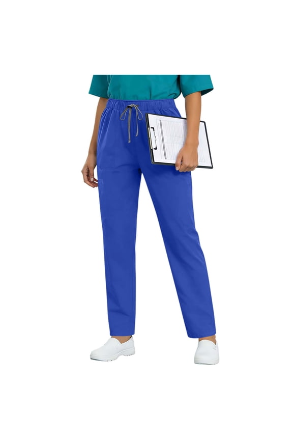 Women's Scrub Pants with Multiple Pockets Elastic Drawstring Waist Straight Leg Medical Work Pants Comfortable Uniform Trousers for Nurses and Healthcare Workers Blue XS