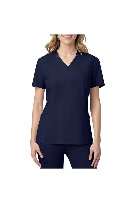 Women's Scrub Tops Solid Color Short Sleeve V Neck Workwear Casual Loose Fit Uniforms with Pockets Dark Blue L