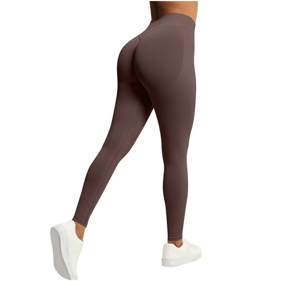 Qgtaibl Women's Seamless Workout Leggings High Waist Butt Lifting Tummy Control Yoga Pants Gym Running Exercise Tights ( Coffee,XS )