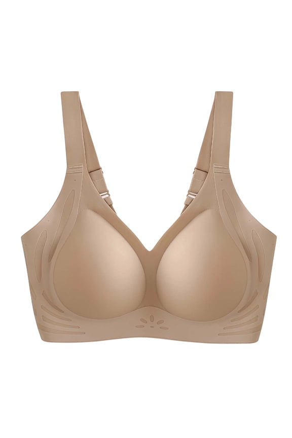 Women's Wireless Seamless Support Bra Adjustable Wide Straps Cut-out Breathable Smooth Shape Bras Molded Pads Everyday Comfort Bralette Beige XL