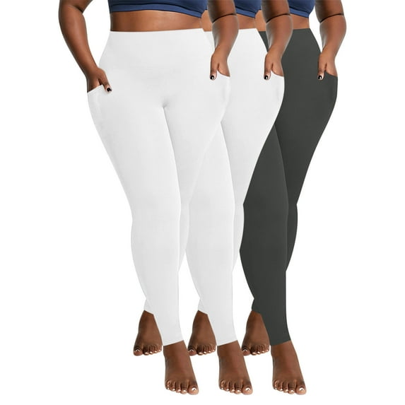 Qgtaibl Women's Workout Leggings High Waisted Yoga Pants with Pockets Running Fitness Pant 3 Pieces ( Gray,XL )