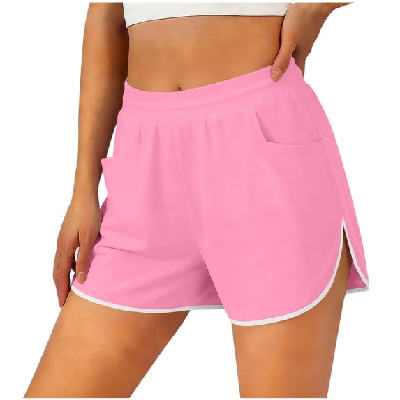 Qgtaibl Womens Athletic Running Shorts High Waisted Quick Dry Workout Shorts with Pockets Summer Soft Comfortable Side Split Training Shorts Pink L