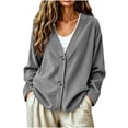 thumbnail image 1 of Qgtaibl Womens Button Down Blouse Corduroy V Neck Long Sleeve Shacket Jackets Fall Loose Fit Casual Cardigan Tops Gray XL, 1 of 5