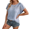 thumbnail image 1 of Qgtaibl Womens Cap Sleeve Tops Dressy Lace Hollow Out Round Neck Blouses Casual Solid Color Contton Gauze Lightweight Shirt Sky Blue XXL, 1 of 6