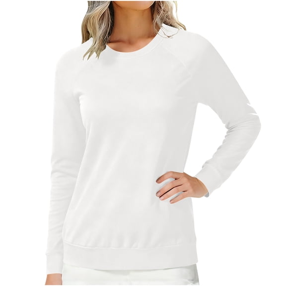 Qgtaibl Womens Crewneck Sweatshirts Raglan Long Sleeve Pullover Shirts Solid Color Loose Fit Basic Casual Tops Fall Layer Blouse White XL