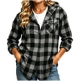 thumbnail image 1 of Qgtaibl Womens Drawstring Hoodie Shirts Fall Long Sleeve Plaid Tops with Pocket Loose Fit Button Down Casual Jacket Blouses Gray XL, 1 of 5