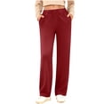 thumbnail image 1 of Qgtaibl Womens Elastic Waist Joggers Solid Color Straight Leg Sweatpants with Pockets Thin Fleece High Rise Fall Loose Fit Workout Trousers Wine S, 1 of 5