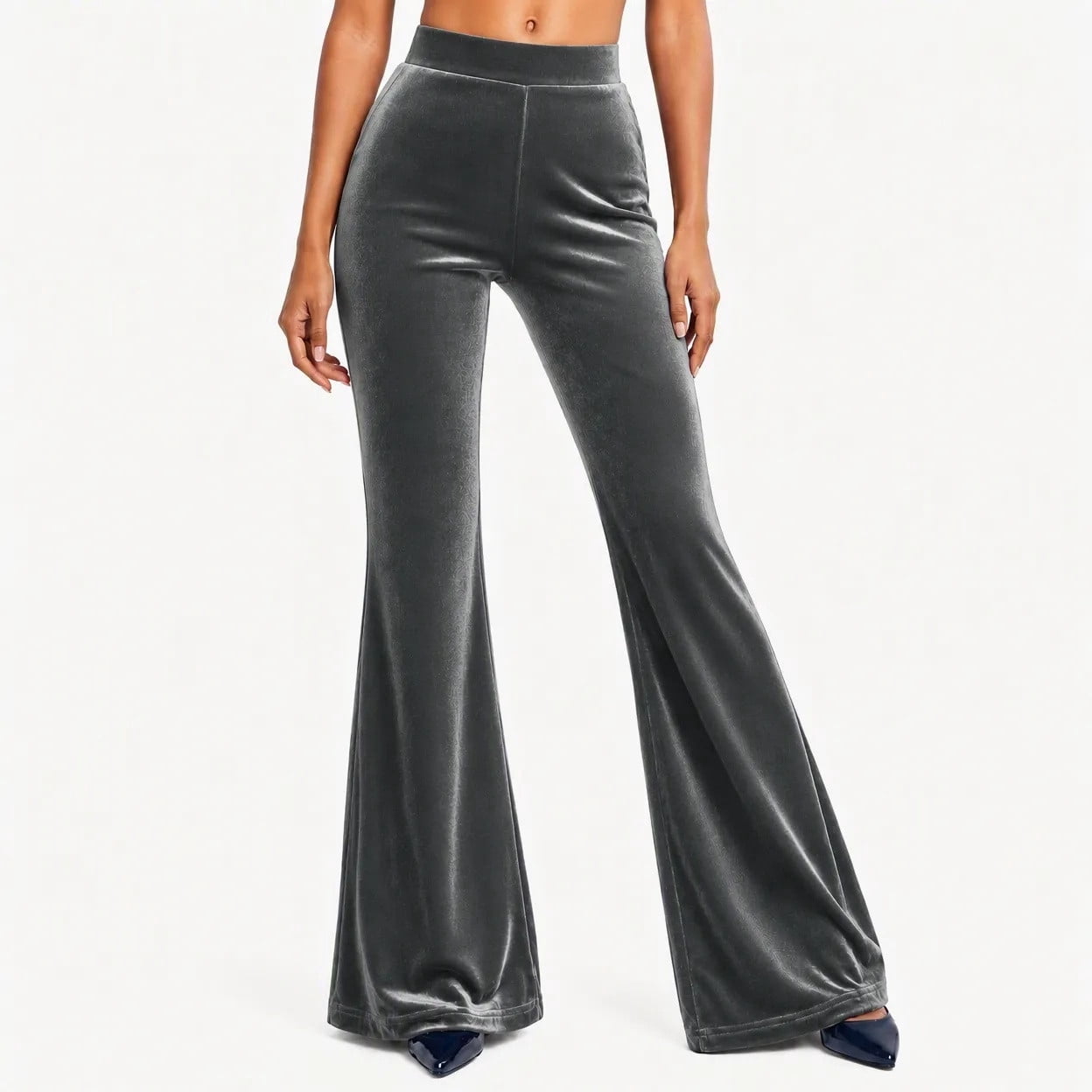 Qgtaibl Womens Flare Pants Solid Color Slim Fit Bell Bottom Trousers ...