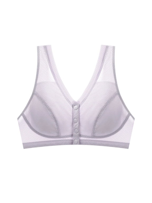 Womens Full Coverage Nursing Bra Front Closure Mesh Breathable Wire Free Bralettes Wide Tank Shoulder Straps U Back Post Surgery Comfort Sleep Underwear Purple 46