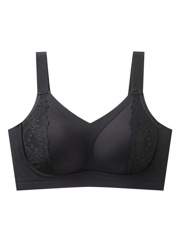 Womens Full Coverage Wireless Bra Lace Overlay Adjustable Vest Straps Everyday Bralette Soft Padded Support Comfort Seamless Underwear Black XXXXL