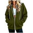 thumbnail image 1 of Qgtaibl Womens Full Zip Hooded Jackets Fall Fleece Thermal Long Sleeve Contrast Hoodies Oversized Casual Sweatshirt Outerwear with Pockets Army Green XL, 1 of 8