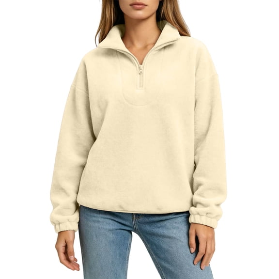 Qgtaibl Womens Half Zip Sweatshirts Fall Winter Fleece Long Sleeve Sweatshirt Stand Collar Solid Color Warm Casual Pullover Yellow S
