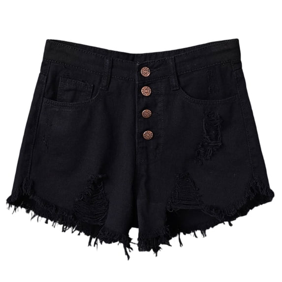 Qgtaibl Womens High Waisted Denim Shorts Casual Button Hem Ripped Jean Shorts Summer Loose Fit Plus Size Distressed Jorts with Pockets Black XL