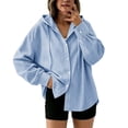 thumbnail image 1 of Qgtaibl Womens Long Sleeve Striped Shirts Oversized Button Down Drawstring Hoodies Lightweight Breathable Fall Tunic Tops Blue S, 1 of 5