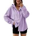 thumbnail image 1 of Qgtaibl Womens Long Sleeve Striped Shirts Oversized Button Down Drawstring Hoodies Lightweight Breathable Fall Tunic Tops Purple L, 1 of 5