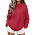 thumbnail image 1 of Qgtaibl Womens Mock Neck Sweatshirts Solid Color Fleece Long Sleeve Lounge Tops Loose Fit Comfy Fall Pullover Shirt Red S, 1 of 9