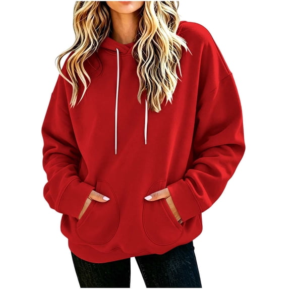 Qgtaibl Womens Oversized Drawstring Hoodie Basic Solid Color Loose Fit ...