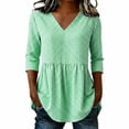 thumbnail image 1 of Qgtaibl Womens Plaid Babydoll Blouse Casual V Neck 3/4 Length Sleeve Cotton Shirts Loose Fit Flowy Pleated Tunic Tops Green L, 1 of 7