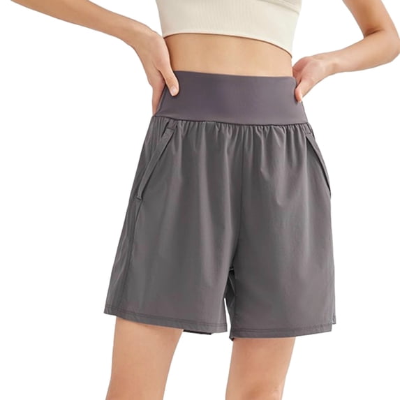 Qgtaibl Womens Plus Size High Waisted Workout Shorts Casual Stretchy Wide Leg Athletic Shorts Summer Loose Fit Lightweight Running Shorts with Pockets Gray XL