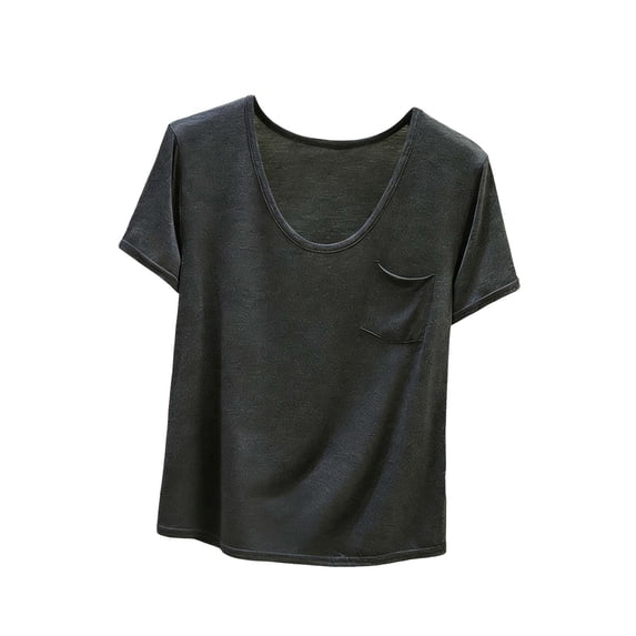 Qgtaibl Womens Plus Size Lounge Tops Summer Scoop Neck Short Sleeve T Shirts with Pocket Modal Solid Color Loose Fit Tees Dark Gray XL