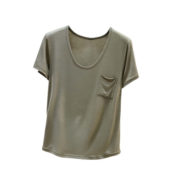 Qgtaibl Womens Plus Size Lounge Tops Summer Scoop Neck Short Sleeve T Shirts with Pocket Modal Solid Color Loose Fit Tees Green XL