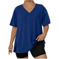thumbnail image 1 of Qgtaibl Womens Plus Size Side Split T Shirt Summer Short Sleeve V-Neck Tunic Tops Solid Color Oversized Loose Fit Pullover Tees Blue XXL, 1 of 6