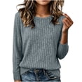 thumbnail image 1 of Qgtaibl Womens Ribbed Knit Long Sleeve Tops Crew Neck Soft Stretchy Lounge Blouse Loose Fit Basic Daily Pullover Shirts Light Blue L, 1 of 7