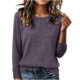 thumbnail image 1 of Qgtaibl Womens Ribbed Knit Long Sleeve Tops Crew Neck Soft Stretchy Lounge Blouse Loose Fit Basic Daily Pullover Shirts Purple XL, 1 of 7