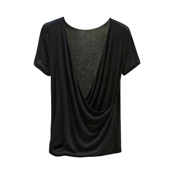 Qgtaibl Womens Solid Color Plus Size Wrap Tops Sexy Deep V Neck Modal T Shirt Summer Short Sleeve Loose Fit Lounge Blouse Black L