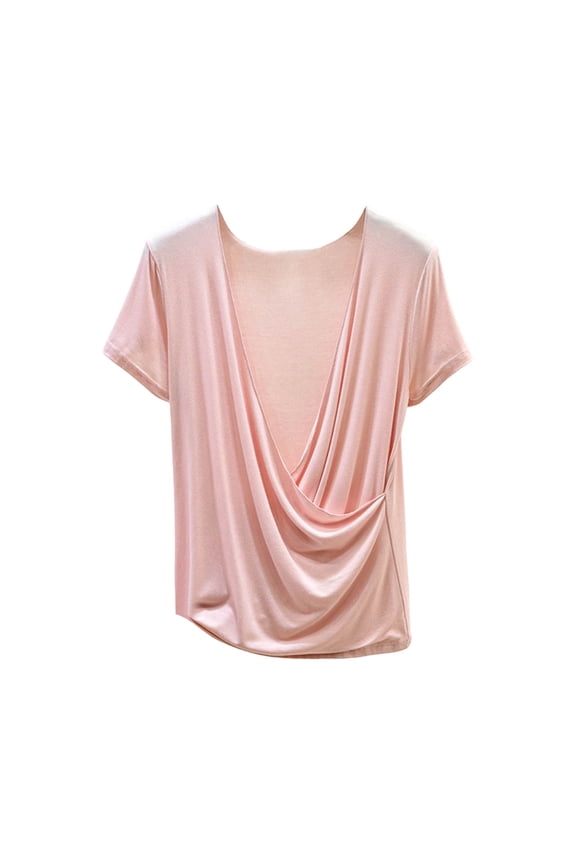 Womens Solid Color Plus Size Wrap Tops Sexy Deep V Neck Modal T Shirt Summer Short Sleeve Loose Fit Lounge Blouse Pink XL