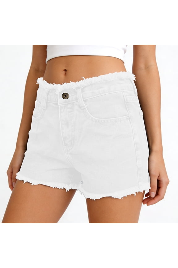 Womens Stretchy Denim Shorts Summer High Waisted Raw Hem Lounge Jean Shorts Solid Color Soft Comfortable Mini Shorts for Daily Wear White XXL