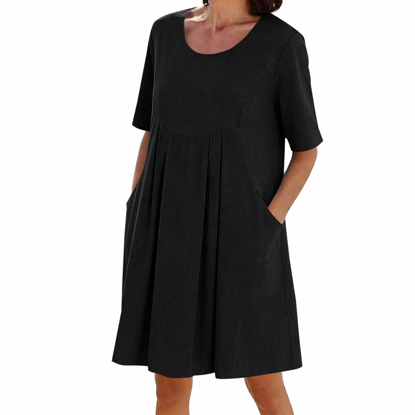 loose black mini dress Women's Comfortable Loose Fit Halter Neck Sleeveless Solid Dress,S,Black