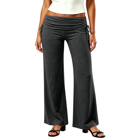Qgtaibl Womens Sweatpants Fashion Fold Over Ruched Flare Lounge Pants Side Drawstring Soft Loose Fit Workout Trousers Dark Gray XL