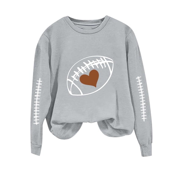 Qgtaibl Womens Sweatshirts Football Heart Graphic Crew Neck Pullover Shirts Fleece Long Sleeve Sleeve Loose Fit Casual Tops Gray XL