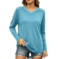thumbnail image 1 of Qgtaibl Womens V Neck Long Sleeve T Shirts Basic Solid Color Lounge Tops Fall Lightweight Soft Everyday Shirts Blue XXL, 1 of 5