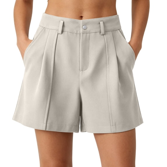 Qgtaibl Womens Wide Leg Dress Shorts Pleated High Waisted Casual Shorts Business Office Shorts with Pockets for Summer Daily Wear Zc_Beige S