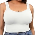 thumbnail image 1 of Qgtaibl Womens Wireless Bras Plus Size Ribbed Knit Square Neck Built In Bra Layering Tops Wide Straps Cropped Slim Fit Casual Daily Cami Tops Longline Pull-On Ladies Bralette White XL, 1 of 7