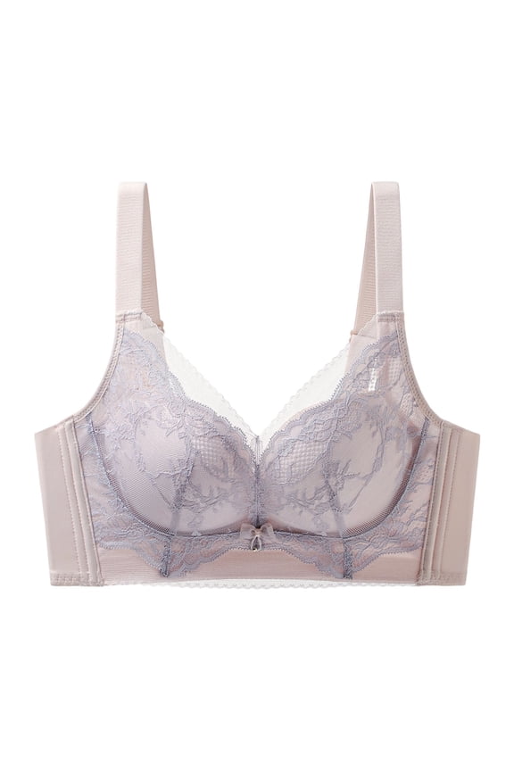 Womens Wireless Everyday Bra Full Figure Lace Support Bralette with Adjustable Wide Straps 4 Rows Hooks Back Closure Breathable Comfort Underwear Purple 40