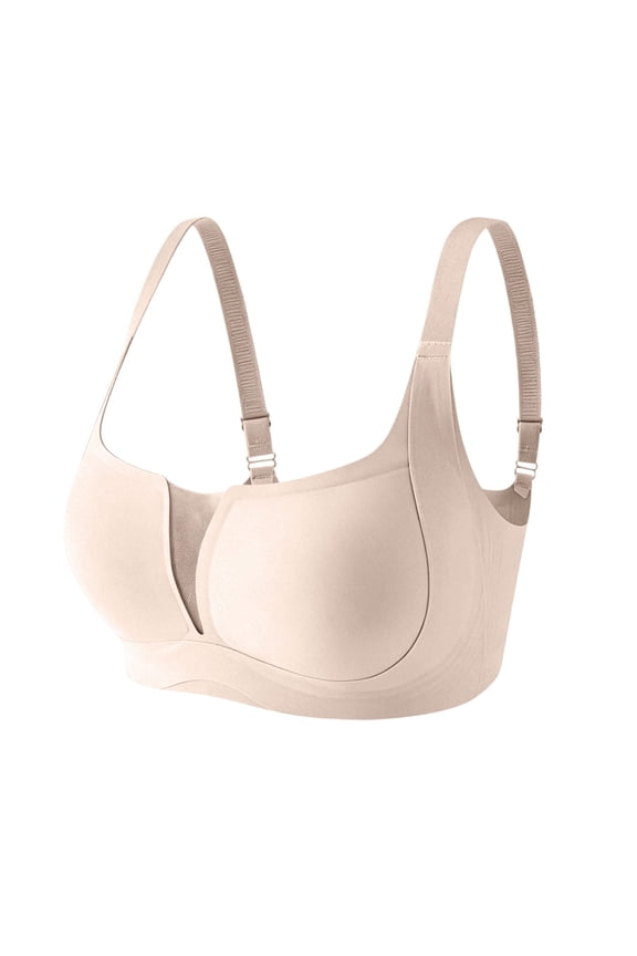Womens Wireless Seamless Bra Breathable Mesh Pacthwork Full Cup Bralette Adjustable Straps High Support Comfort Everyday Bra with 4-Row Hooks Back Closure Beige XL