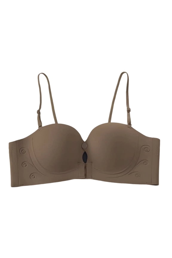 Womens Wireless Seamless Bra Convertible Strapless Non-Slip Bralette Front Hook Closure Padded Push Up Supportive Bandeau Bras with Detachable Spaghetti Straps Coffee 80B