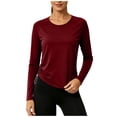 thumbnail image 1 of Qgtaibl Womens Workout Long Sleeve Shirts Round Neck Side Ruched Drawstring Athletic Tops Soft Stretchy Running Sports Tees Wine XL, 1 of 8