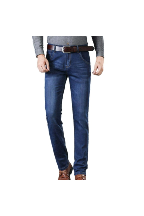 Work Jeans for Men Slim Fit Straight Leg Jean Trendy Formal Office Denim Pants with Pockets Blue (Mens 2X)