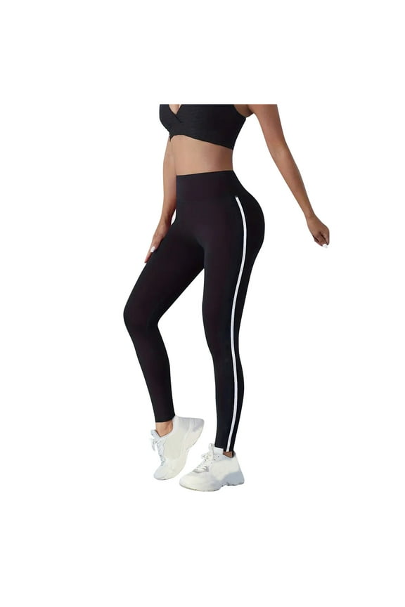 Workout Leggings for Women High Waisted No Front Seam Gym Leggings Soft Comfy Yoga Pants with Side Striped ( Black,S )