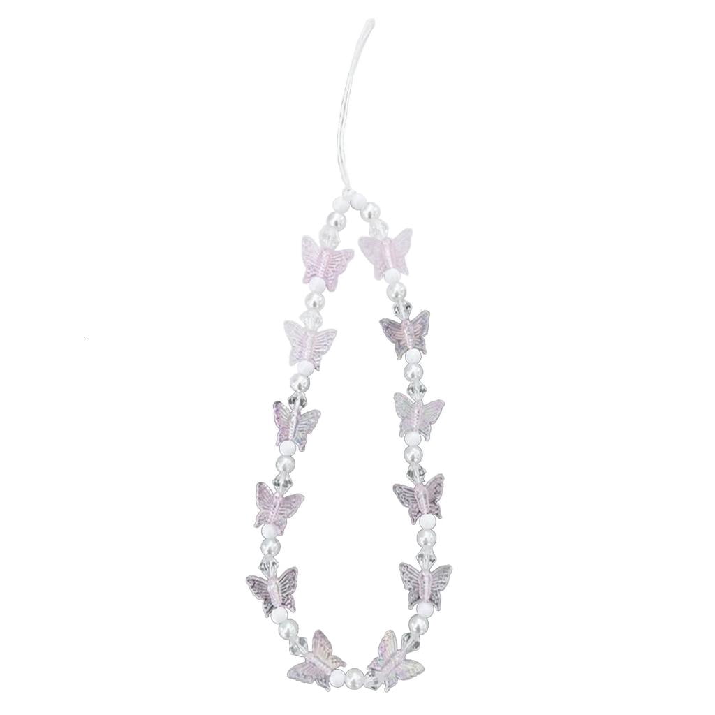 Qhmade Butterfly and Bead Chain Phone Lanyard Chain Anti Lost Keychain ...