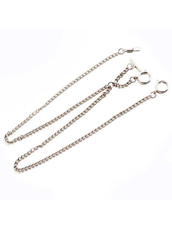 Pocket Watch Chain Double Albert Chain Link with Spring Rings Clasp T-Bar