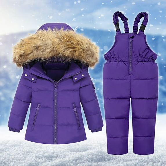 Qhnvtd Children Ski Set Hooded Parka Boy Kids Overalls Toddler Girl Clothes Winter Warm Down Jacket Kids Coat Snowsuit Set