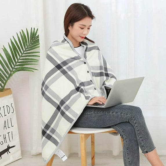 Qhnvtd Wearable Plaid Fleece Blanket with Button, Soft Cozy Shawl Blanket for Office Nap, Winter Warm Travel and Sofa Throw, Comfortable Flannel Fabric for Relaxation and Home Use