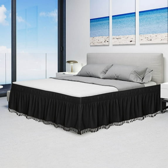 Qhnvtd Wraparound Bed Skirt, Stretchy Built-In Bed Apron, Soft Durable Fabric, Machine Washable, Dust-Proof Under-Bed Organizer, Multi-Size Bed Skirt for Bedroom, Hotel, Guest Room Use